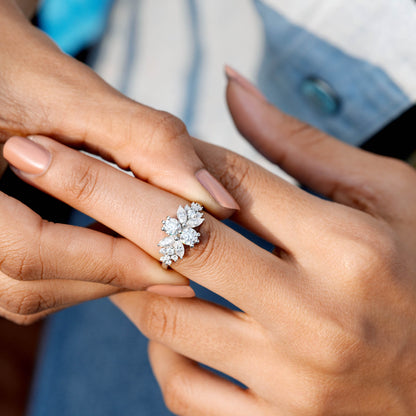 Marquise, Round Cut Colorless Engagement Ring