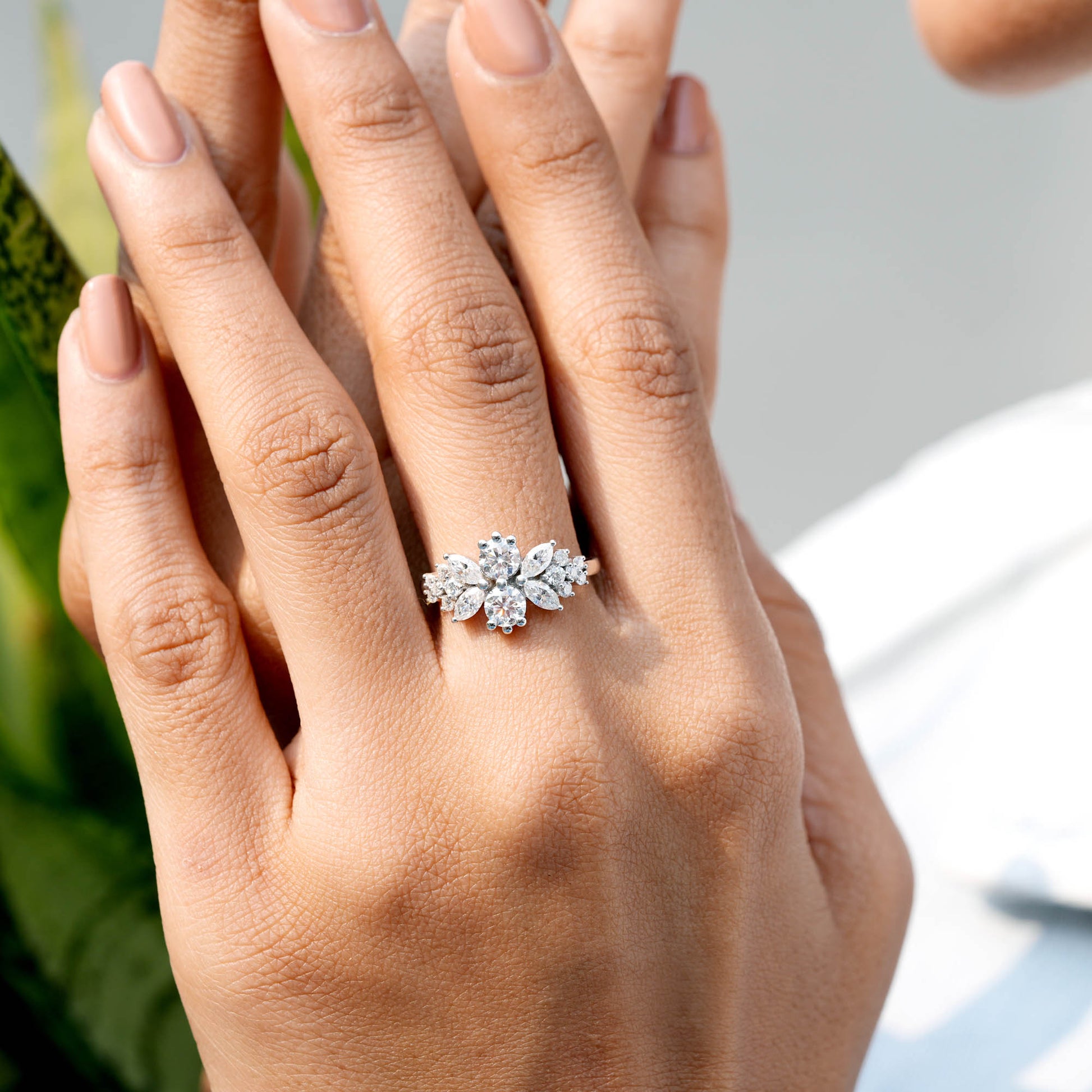 Marquise, Round Cut Colorless Engagement Ring