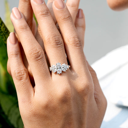 Marquise, Round Cut Colorless Engagement Ring