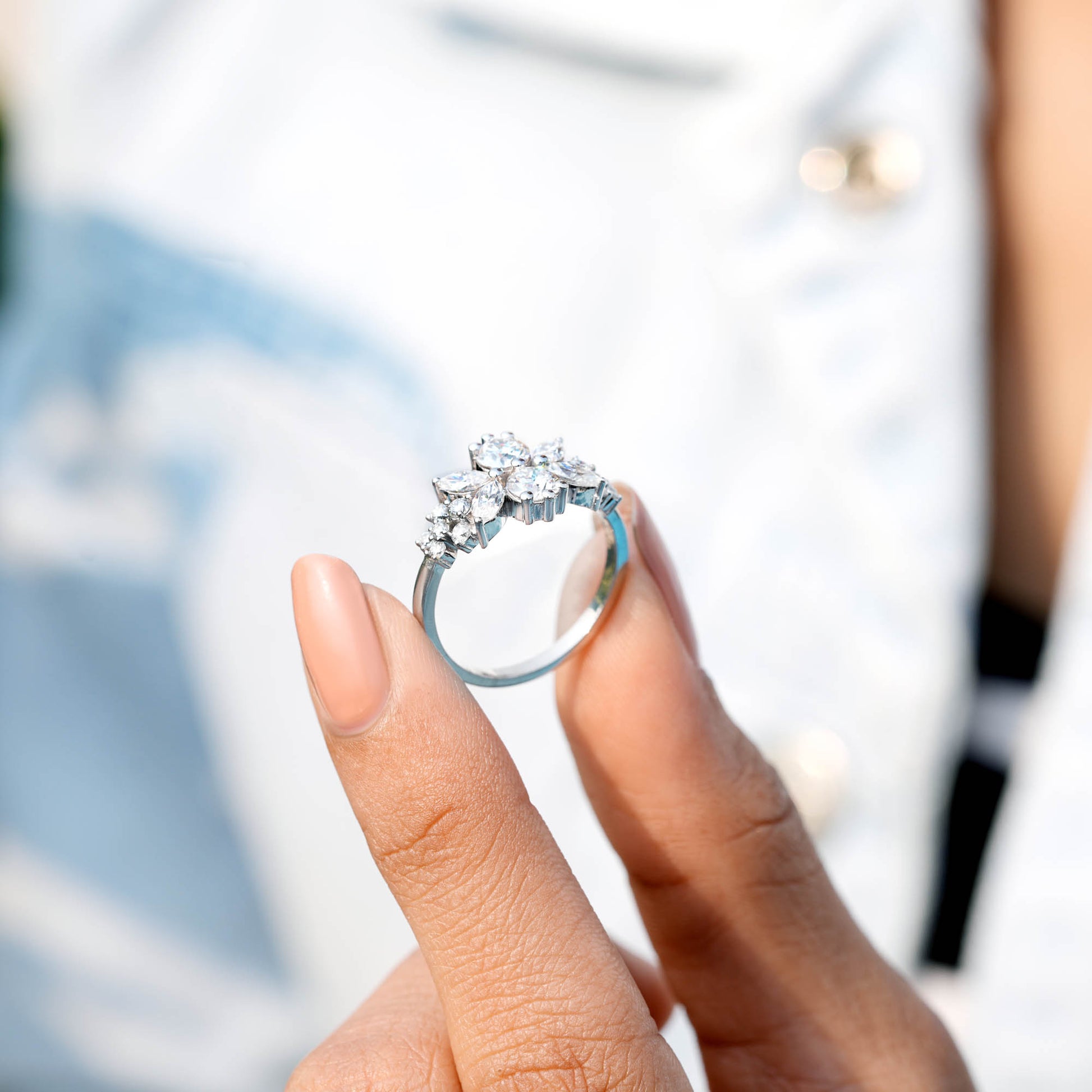 Marquise, Round Cut Colorless Engagement Ring