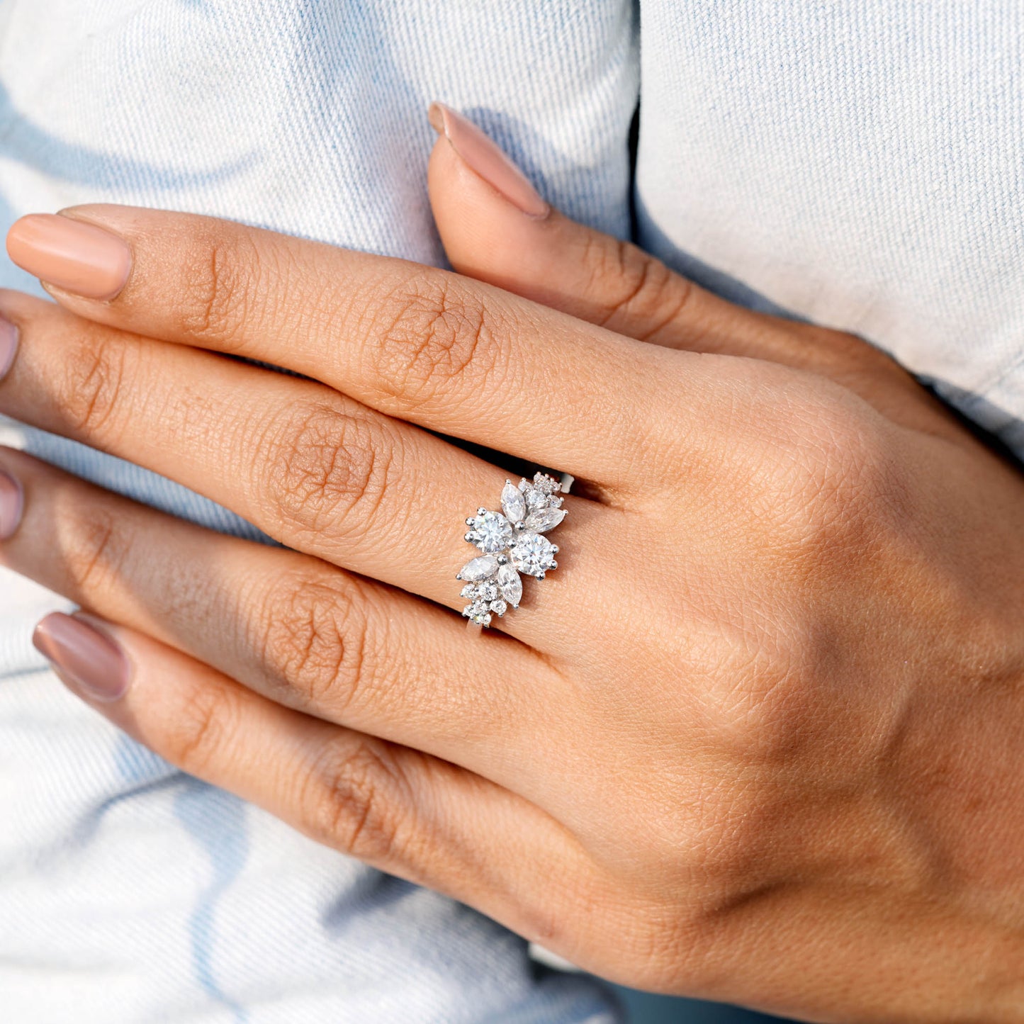 Marquise, Round Cut Colorless Engagement Ring