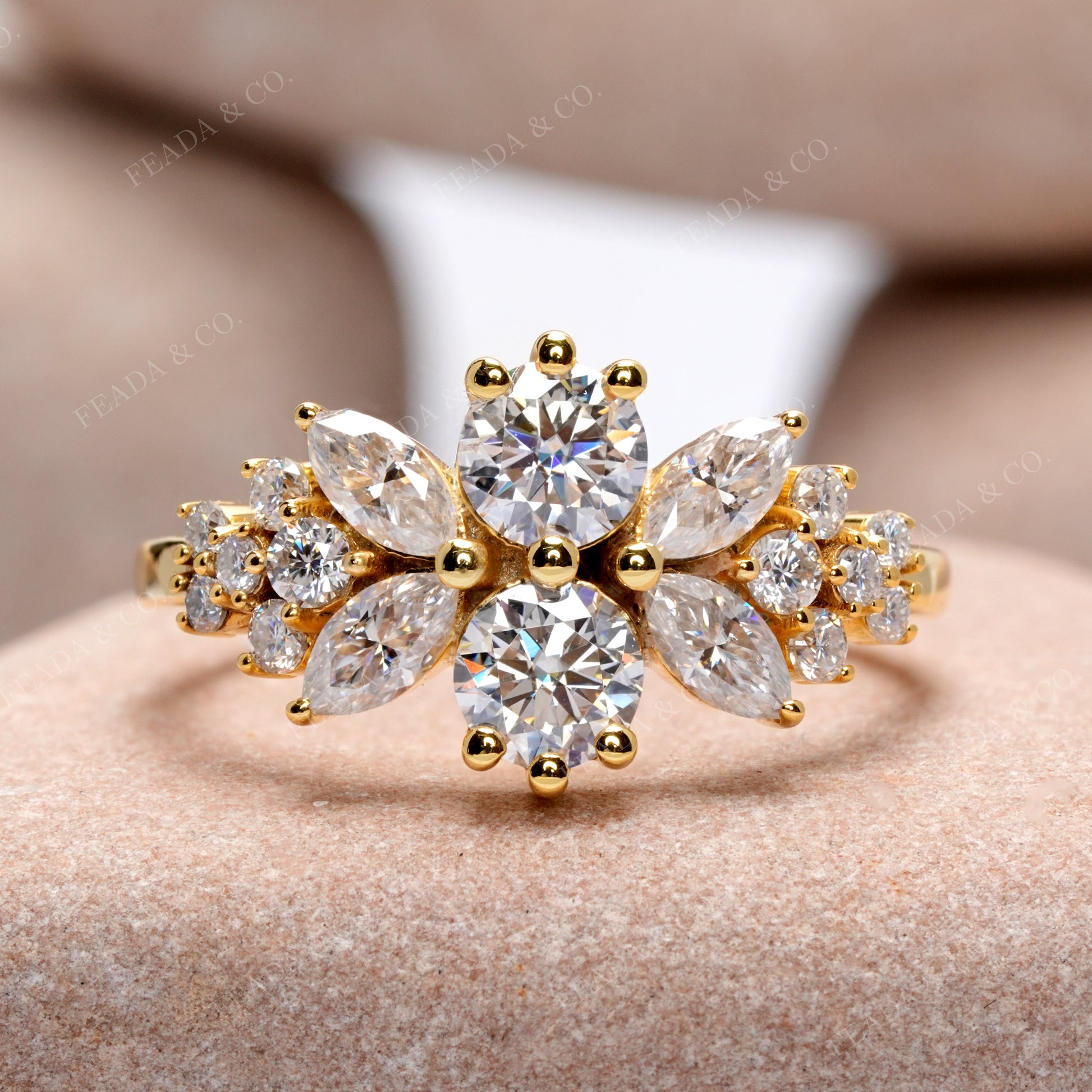 Marquise, Round Cut Colorless Engagement Ring