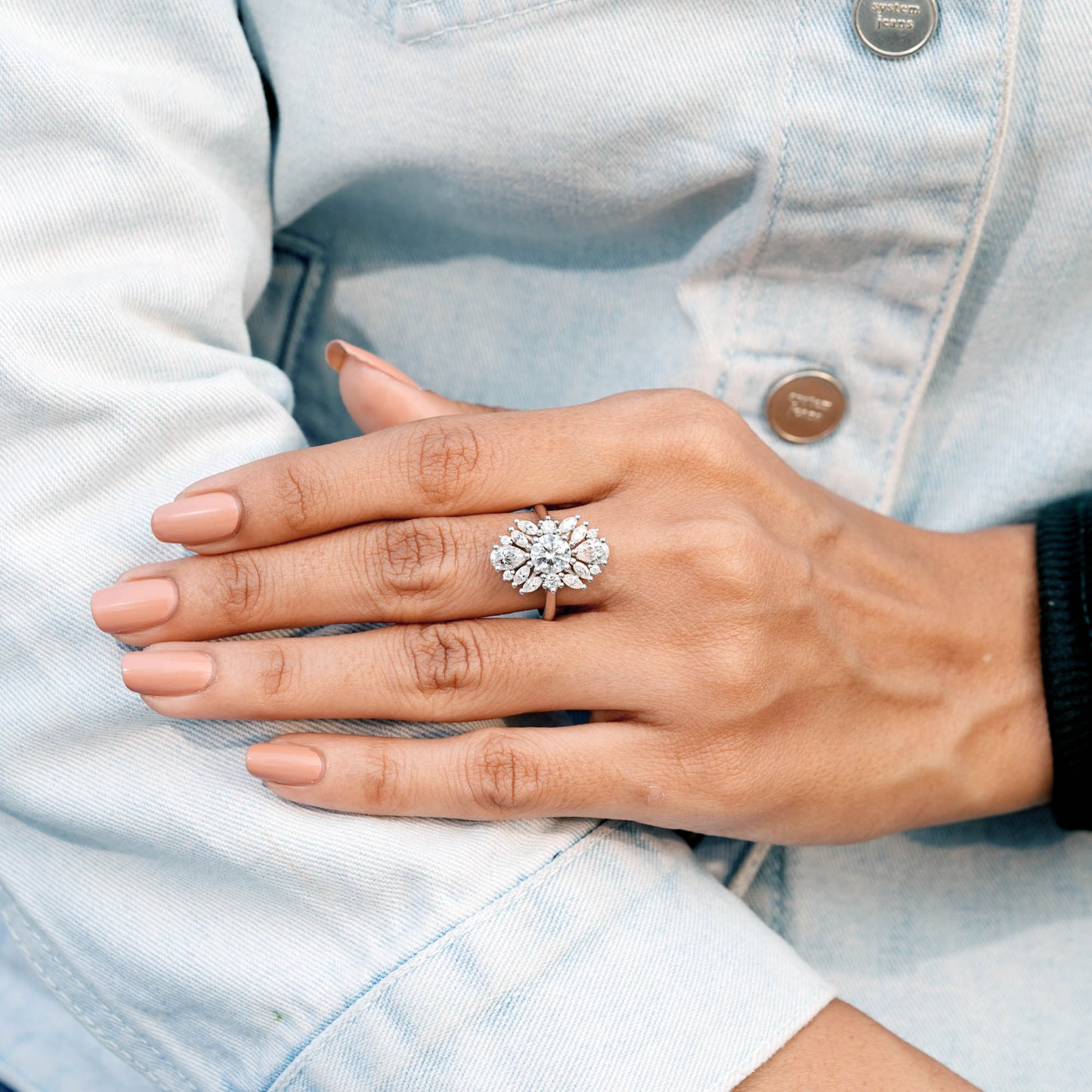 Flower Shape Moissanite Diamond Engagement Ring