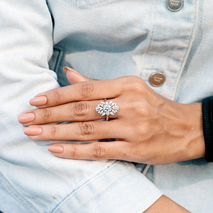Flower Shape Moissanite Diamond Engagement Ring