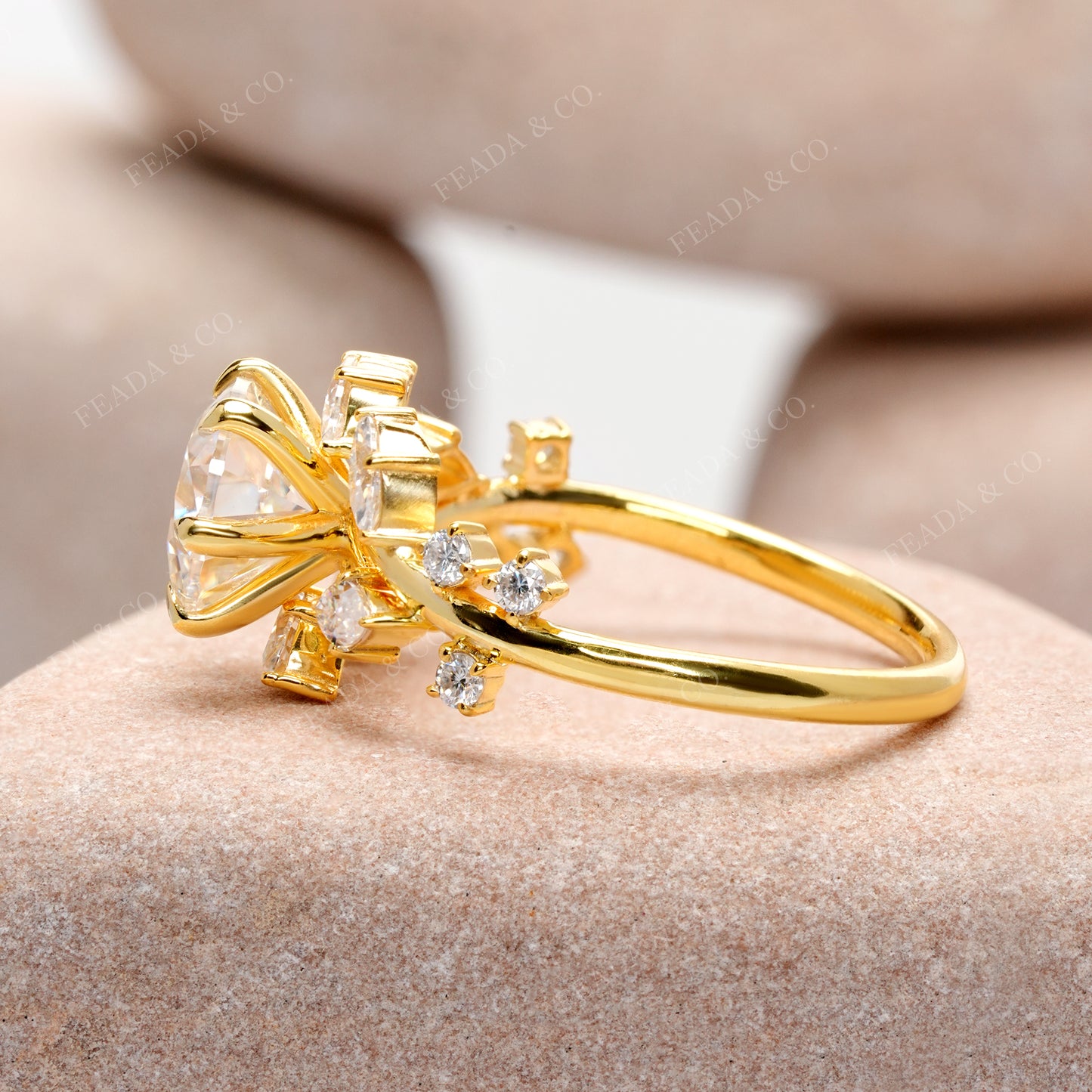 Round, Marquise Cut Colorless Engagement Ring