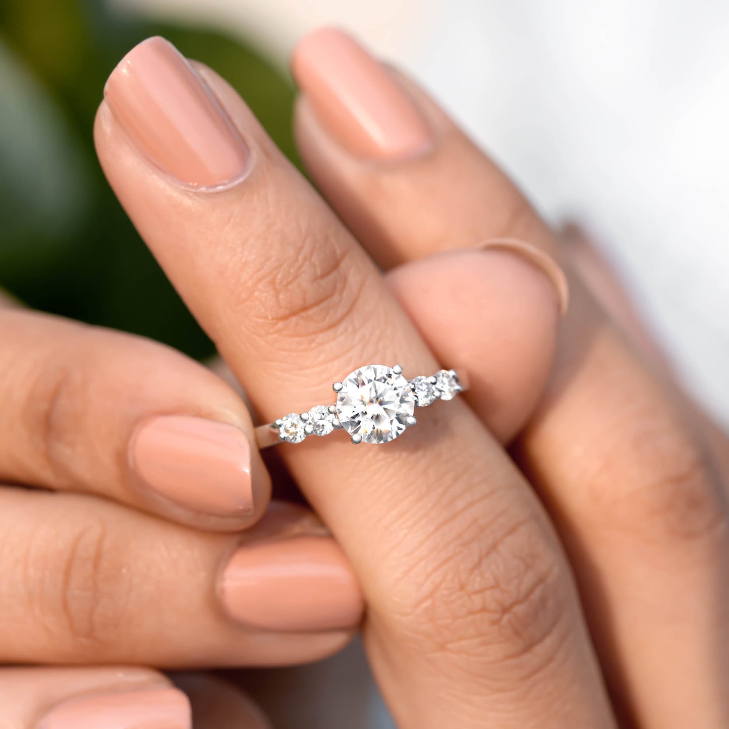 Round Cut Colorless Engagement Ring
