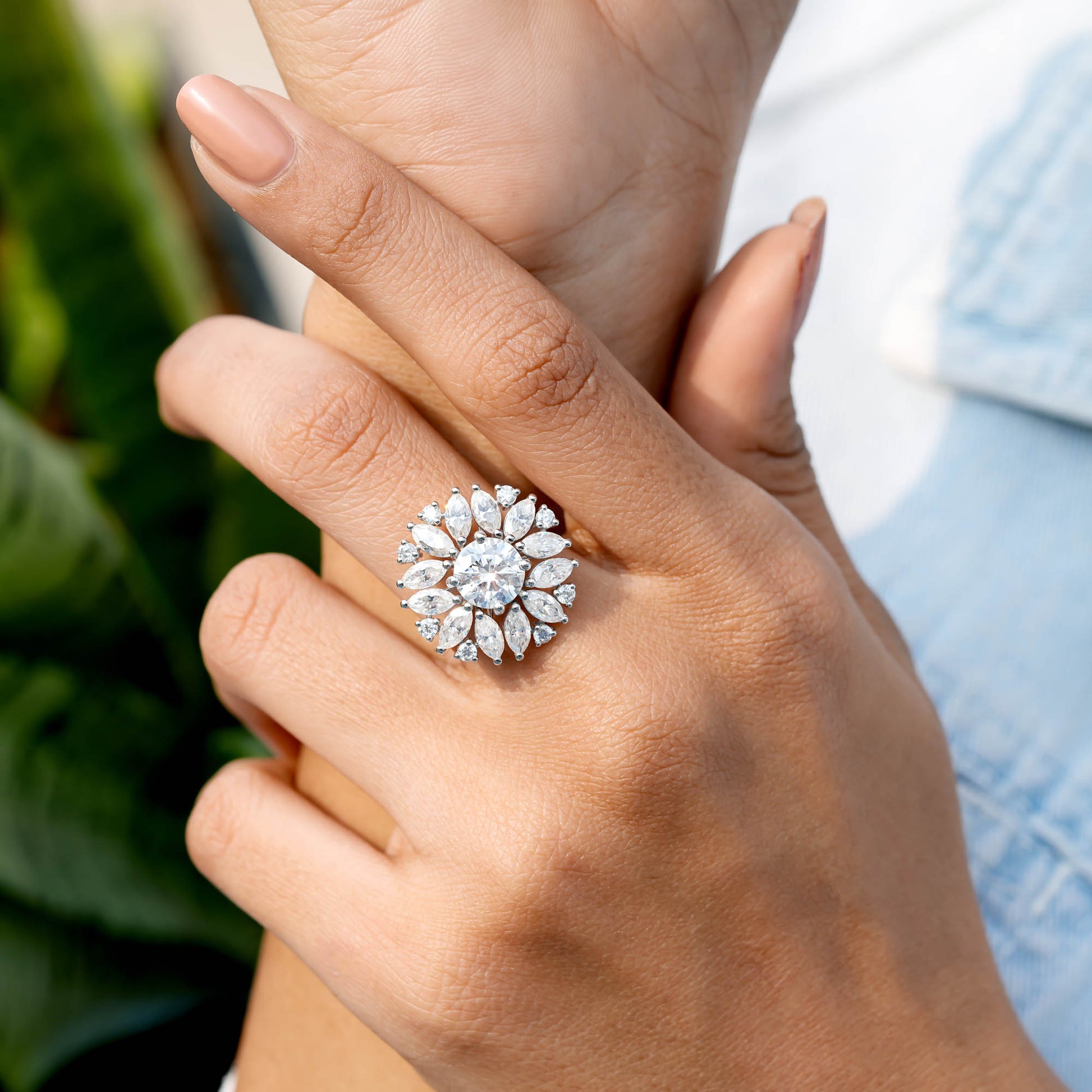 Round, Marquise Cut Colorless Engagement Ring
