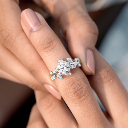 Round, Marquise Cut Colorless Engagement Ring