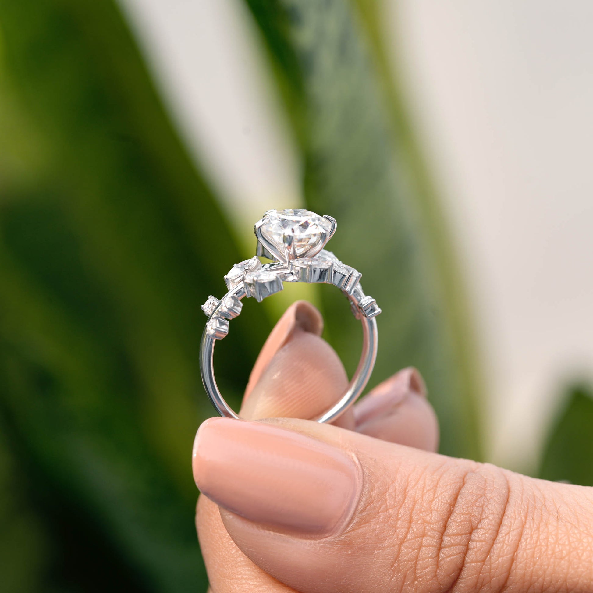 Round, Marquise Cut Colorless Engagement Ring