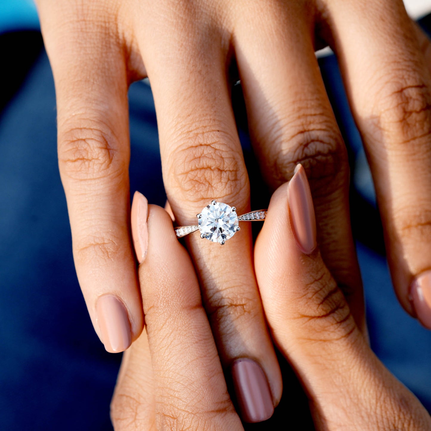 Round Cut Colorless Engagement Ring