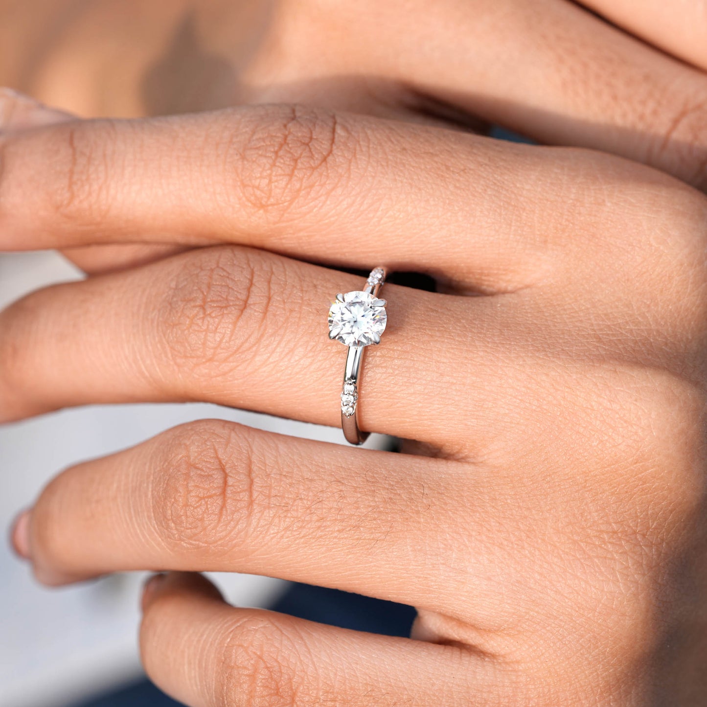 Round Cut Colorless Engagement Ring