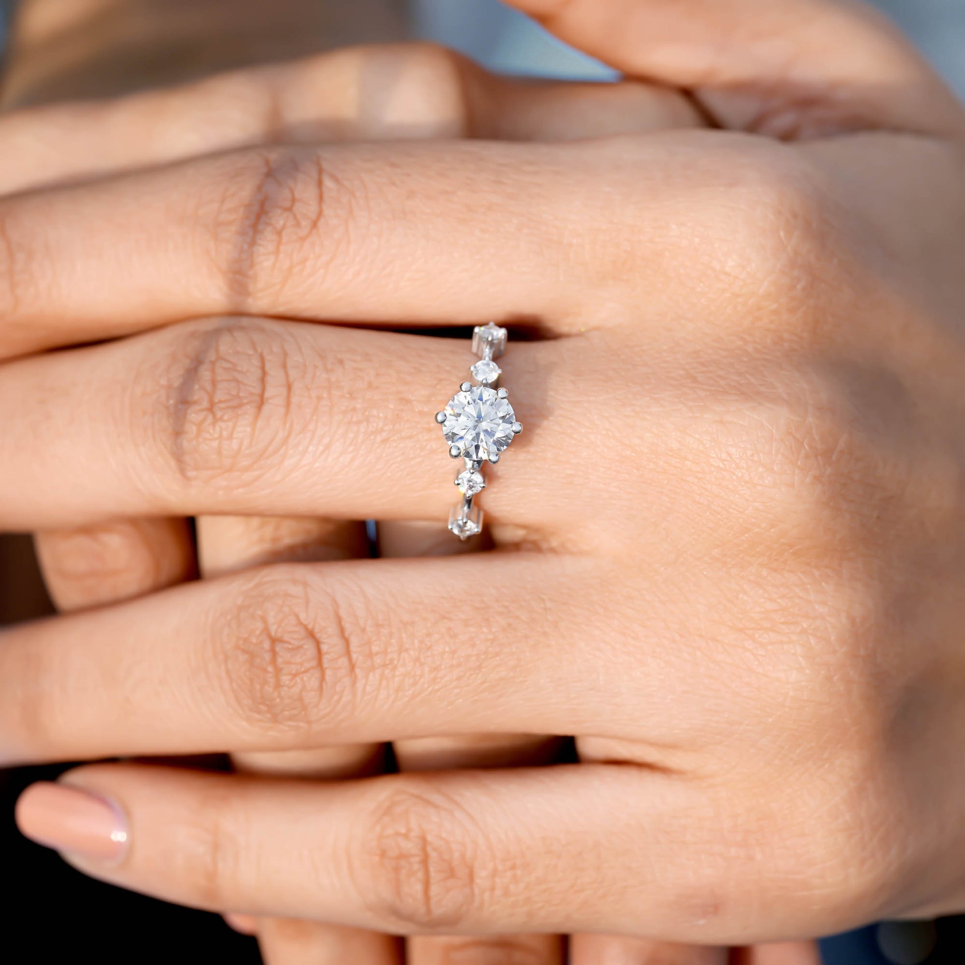Round Cut Colorless Engagement Ring