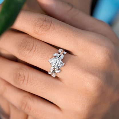Round, Marquise Cut Colorless Engagement Ring