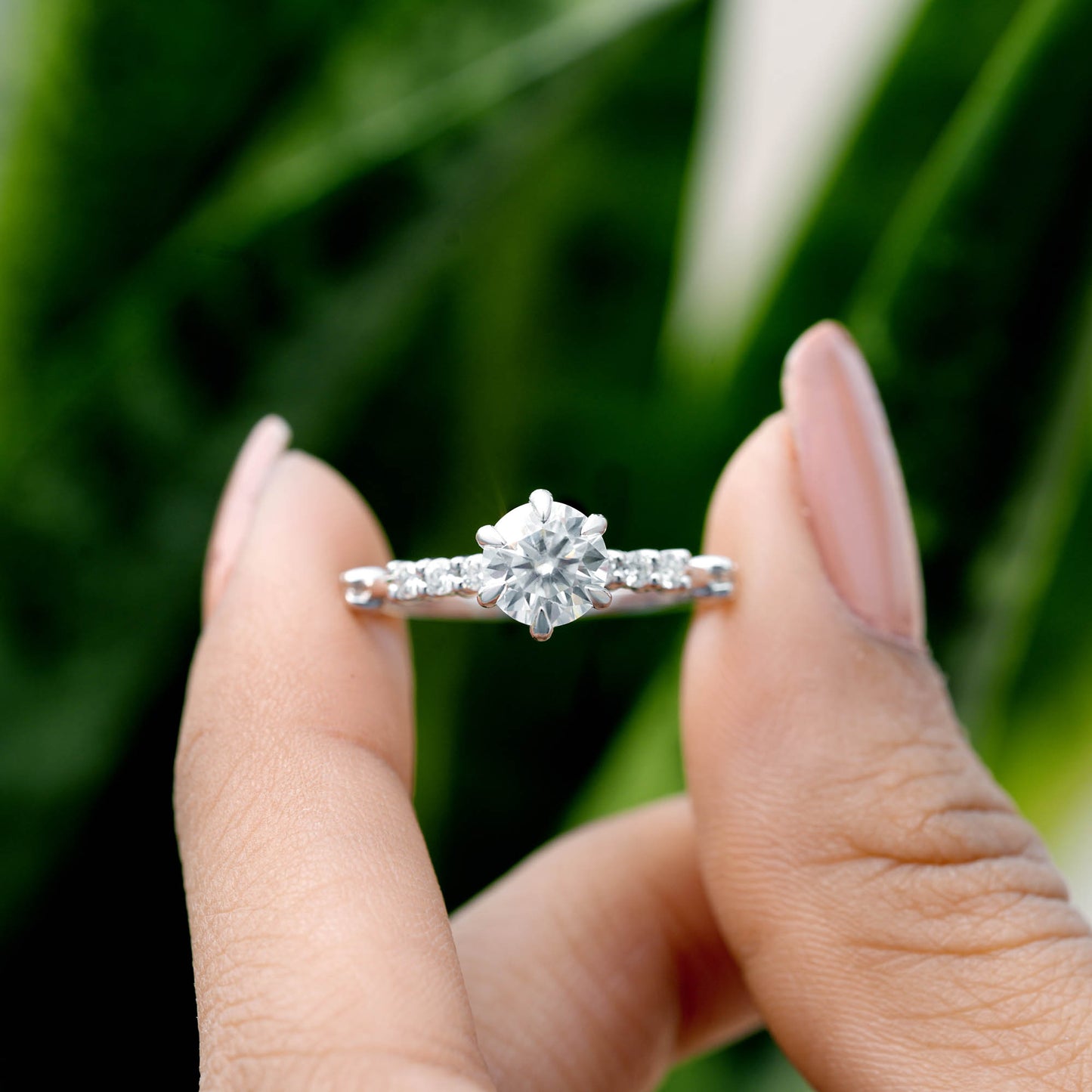 Round Cut Colorless  Engagement Ring