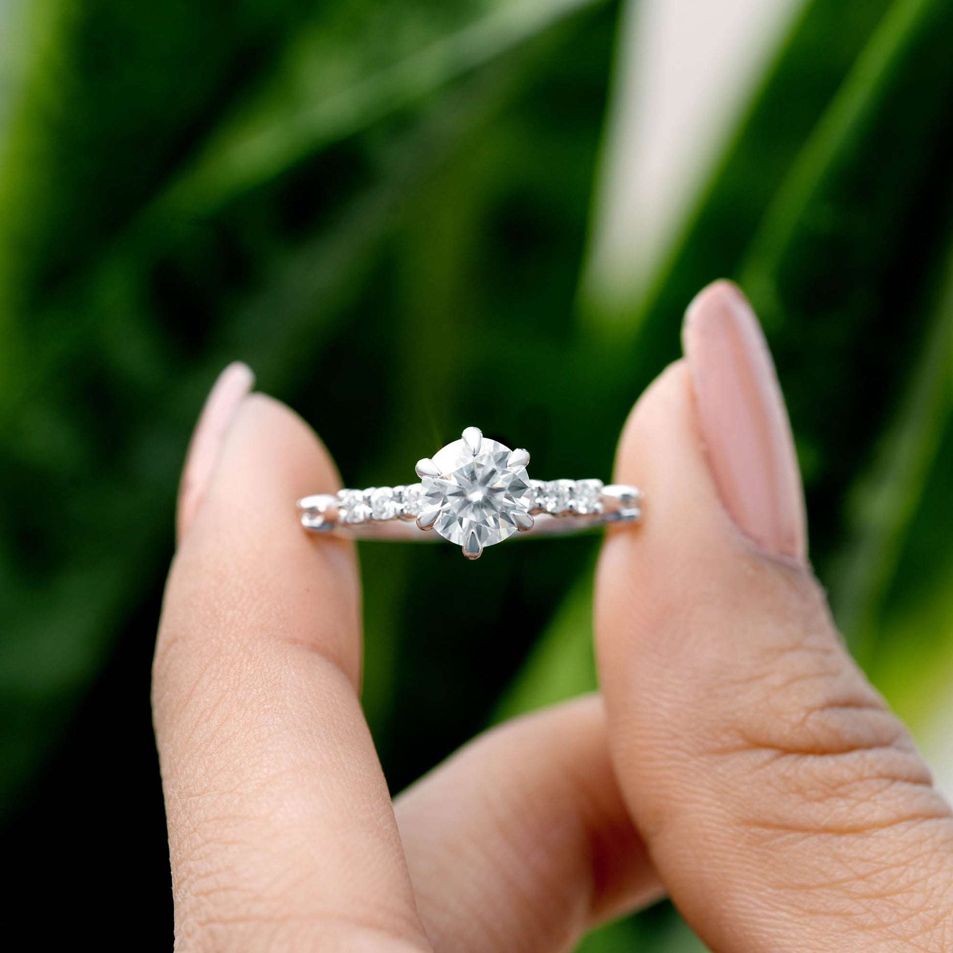Round Cut Colorless  Engagement Ring