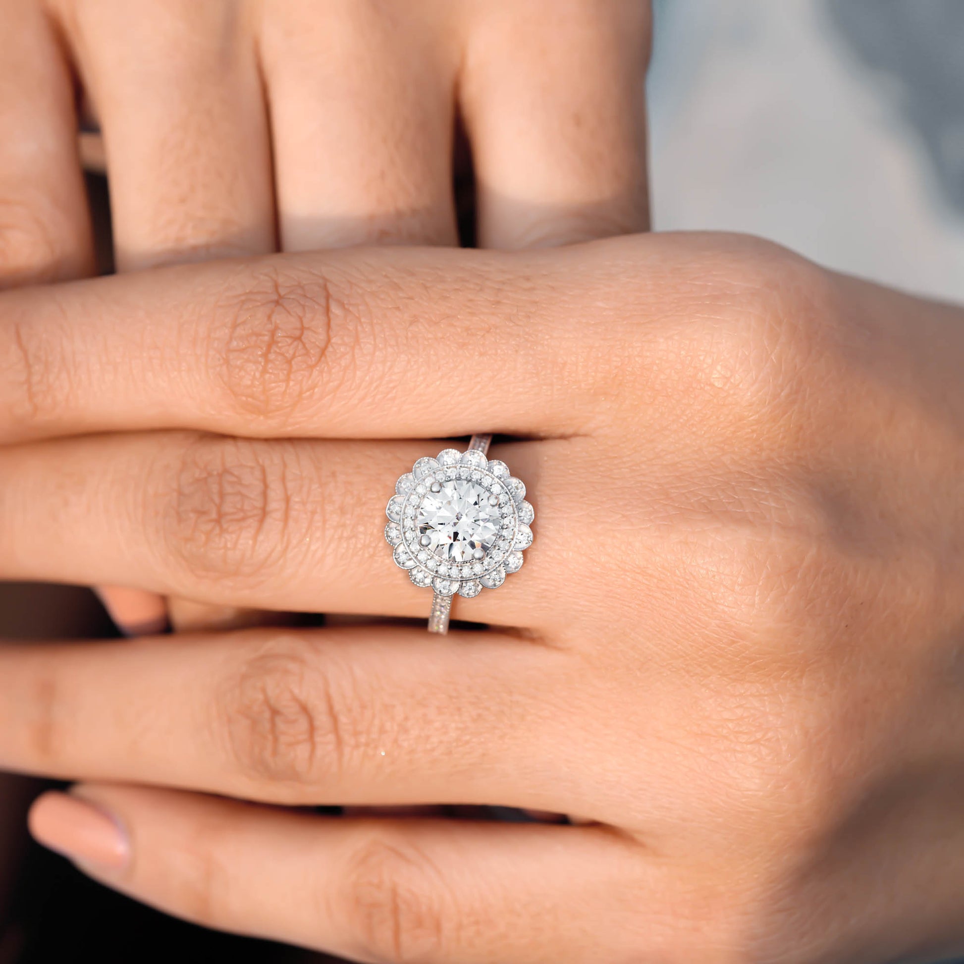 Round Cut Colorless Engagement Ring