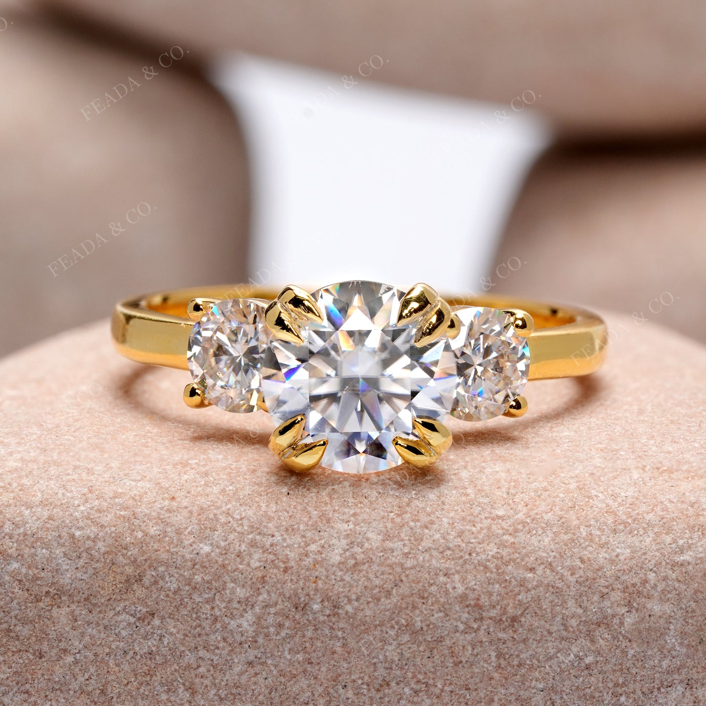 Round Cut Colorless Engagement Ring