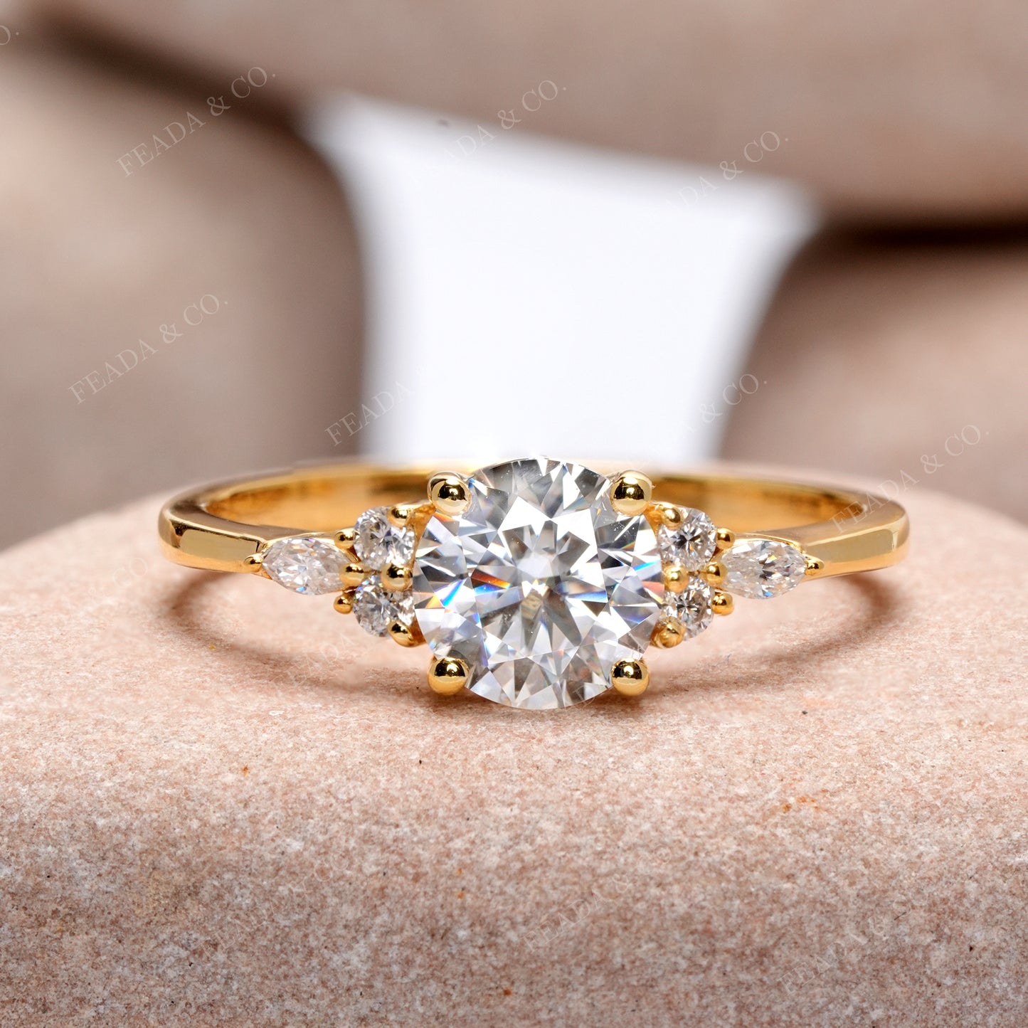 Round, Marquise cut, Colorless Engagement Ring