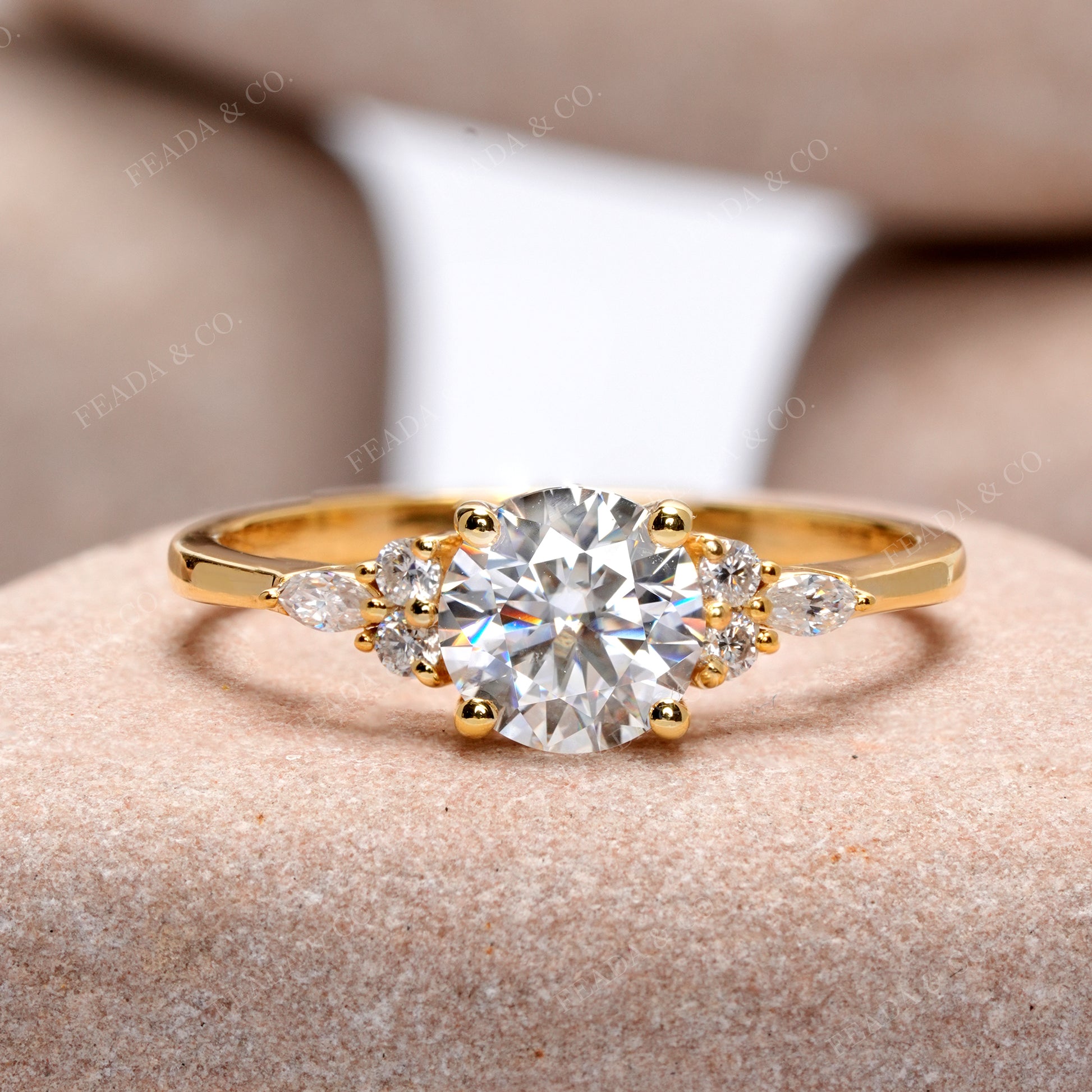 Round, Marquise cut, Colorless Engagement Ring