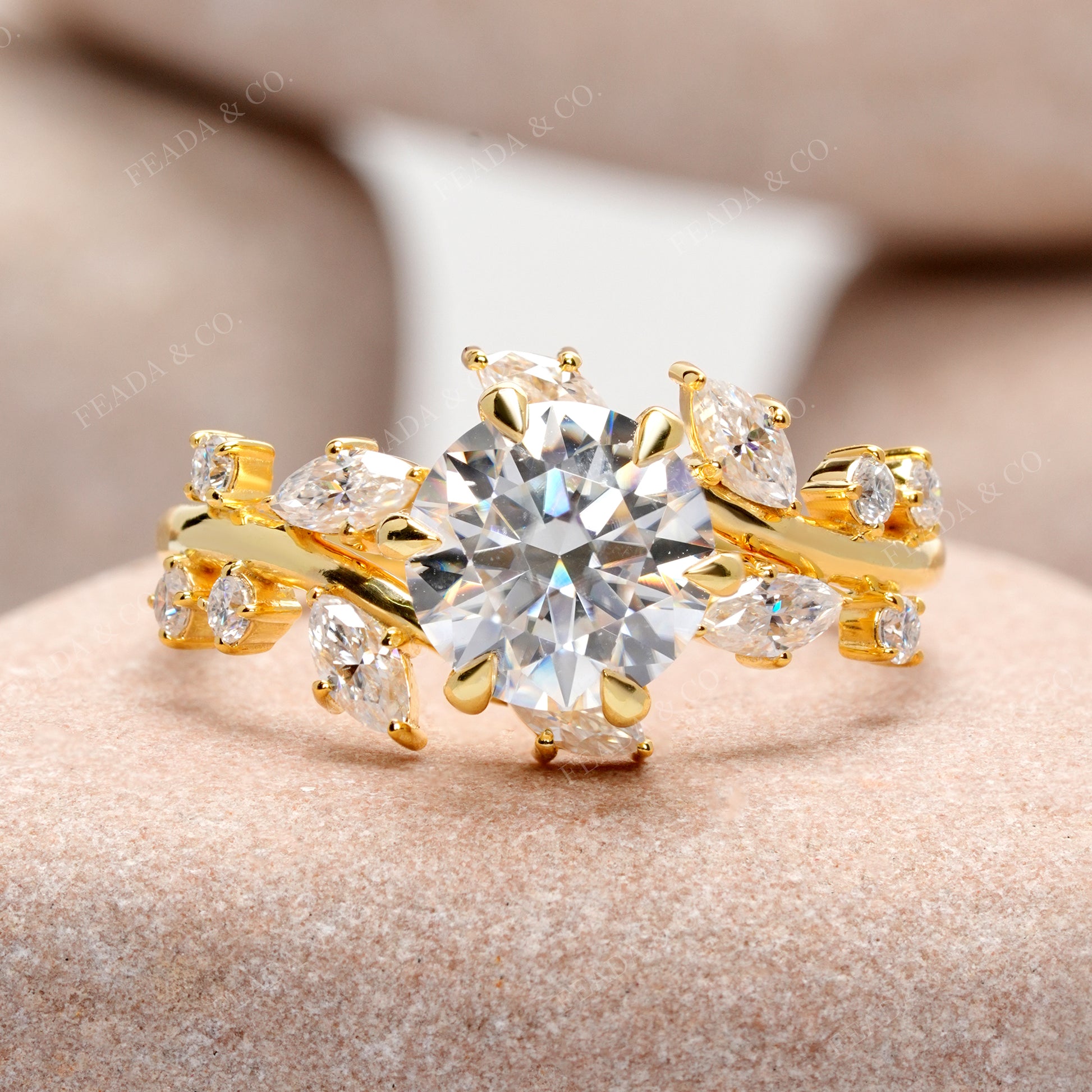 Round, Marquise Cut Colorless Engagement Ring