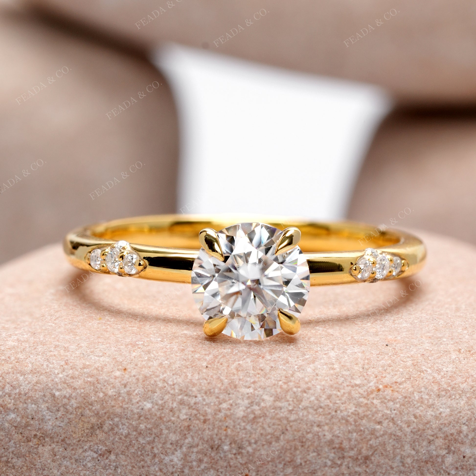 Round Cut Colorless Engagement Ring
