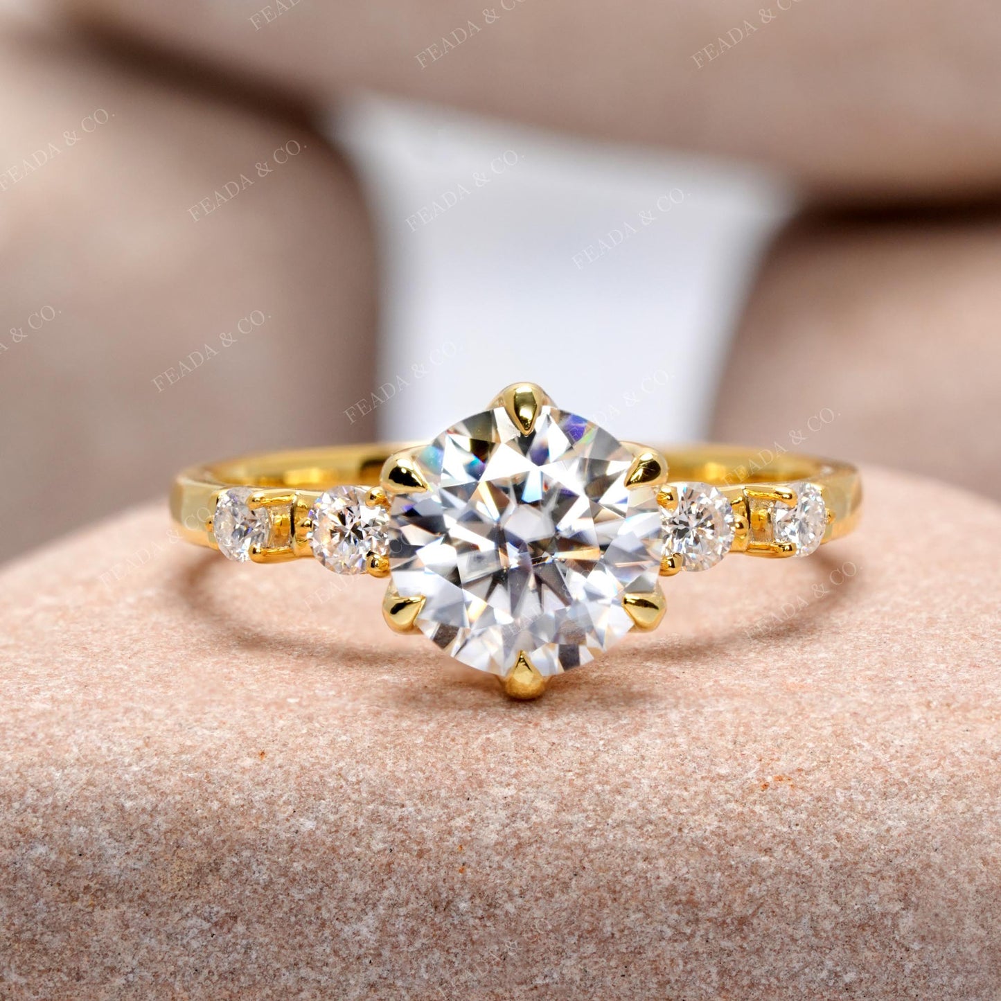 Round Cut Colorless Engagement Ring