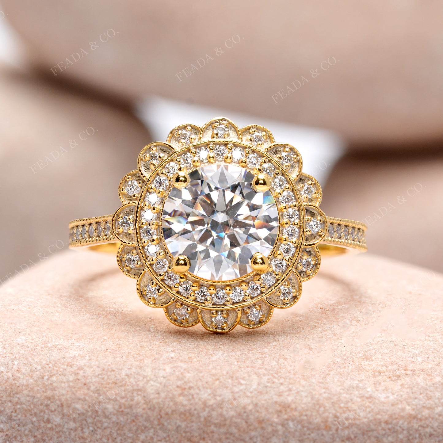 Round Cut Colorless Engagement Ring
