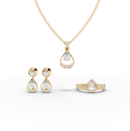 Pear Moissanite Diamond Teardrop Jewelry Set with Ring, Earrings & Necklace