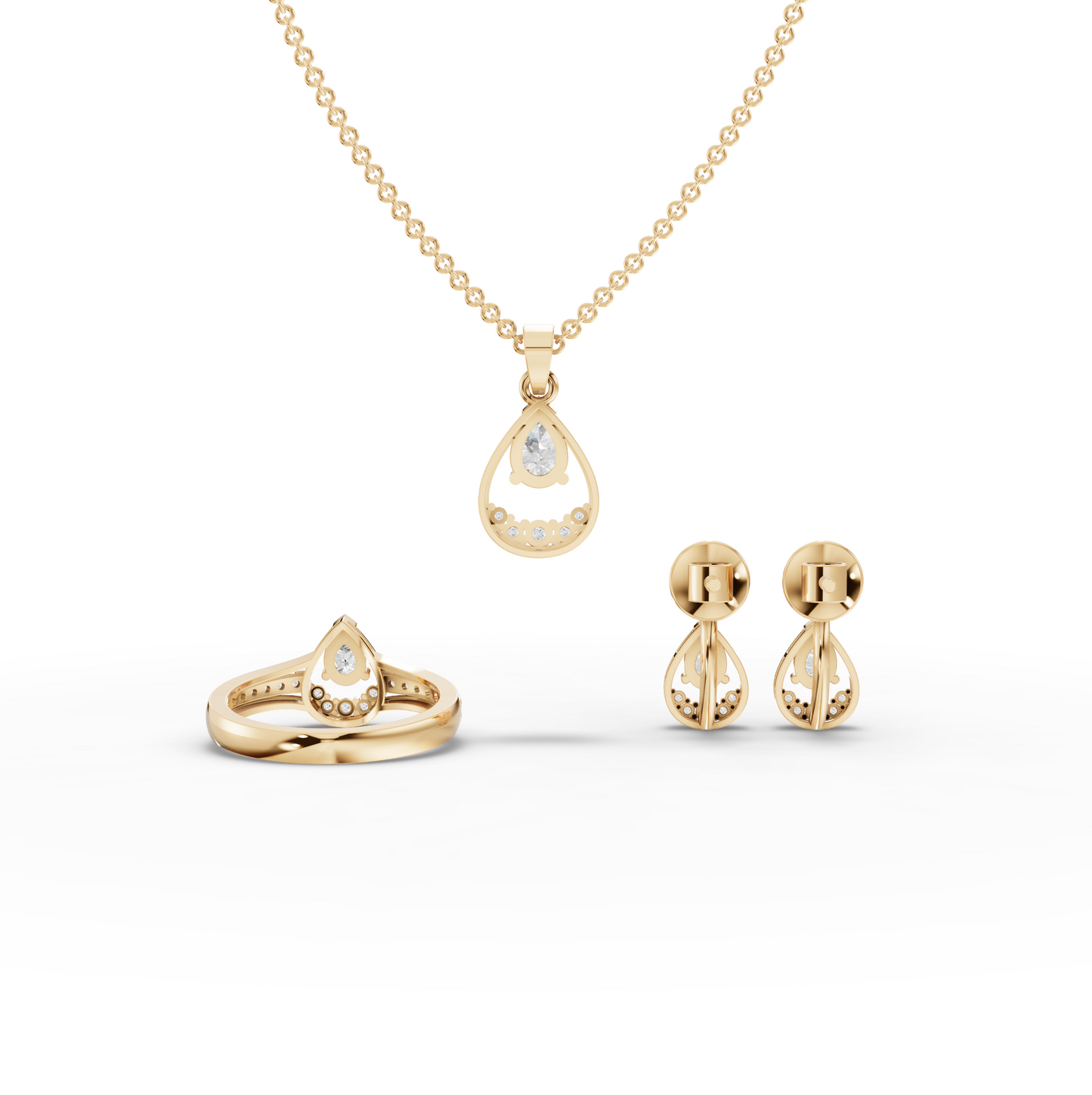 Pear Moissanite Diamond Teardrop Jewelry Set with Ring, Earrings & Necklace