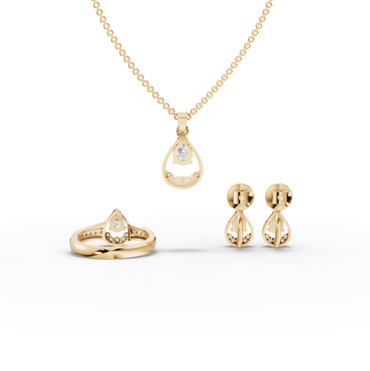Pear Moissanite Diamond Teardrop Jewelry Set with Ring, Earrings & Necklace