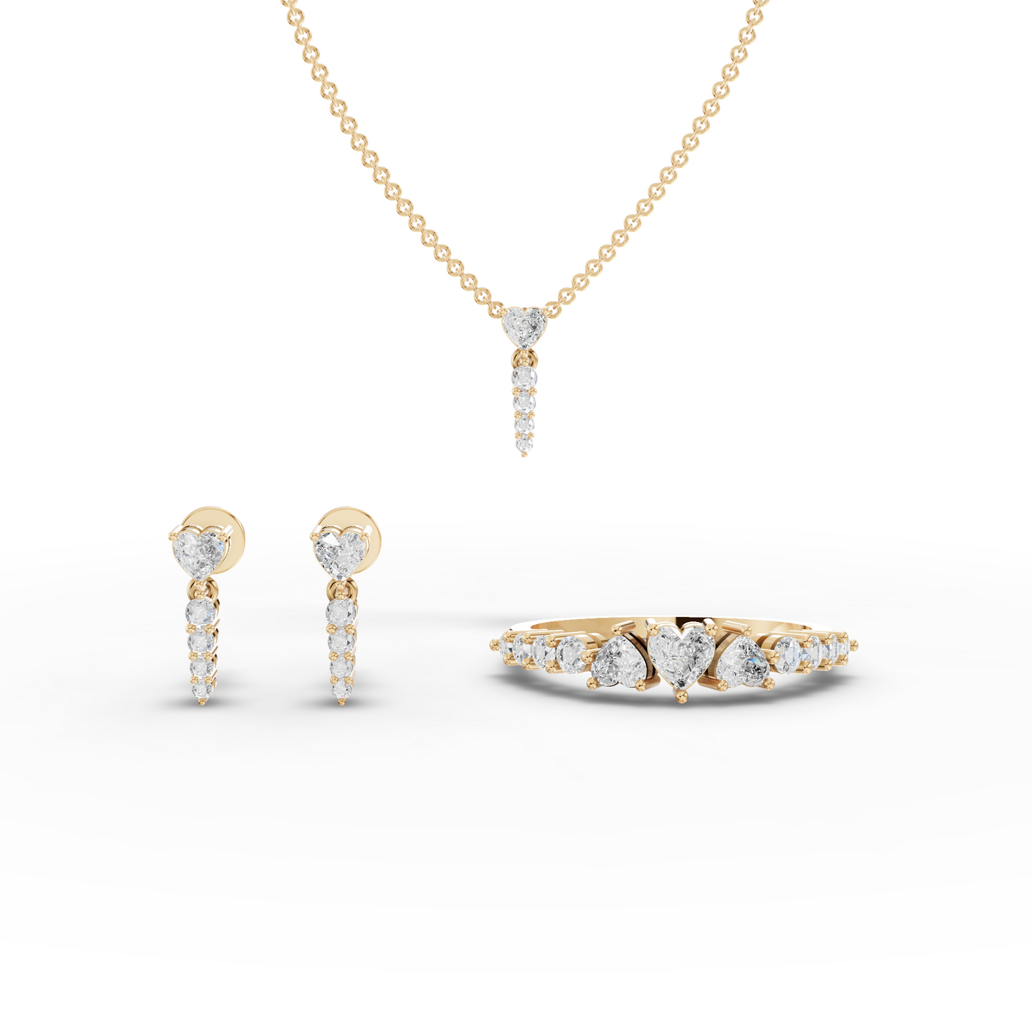 Heart Moissanite Diamond Jewelry Set with Pendant, Earrings & Eternity Ring