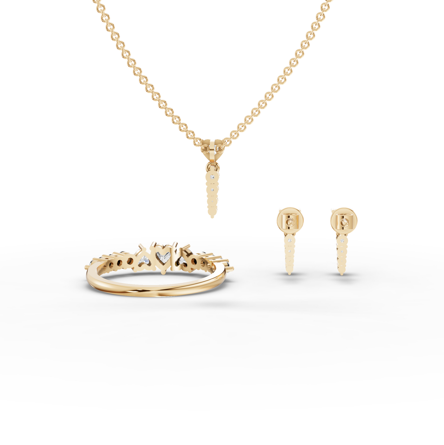 Heart Moissanite Diamond Jewelry Set with Pendant, Earrings & Eternity Ring