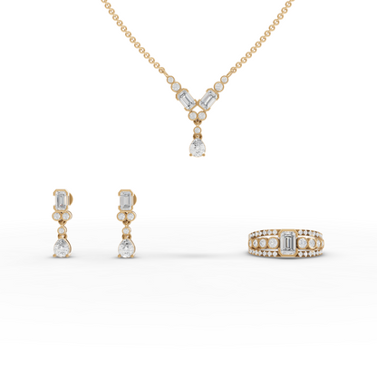 Graduated Bezel Moissanite Diamond Jewelry Set with Pendant, Earrings & Ring