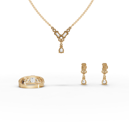Graduated Bezel Moissanite Diamond Jewelry Set with Pendant, Earrings & Ring
