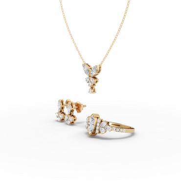 Marquise Moissanite Diamond Floral Jewelry Set with Pendant, Earrings & Pavé Ring