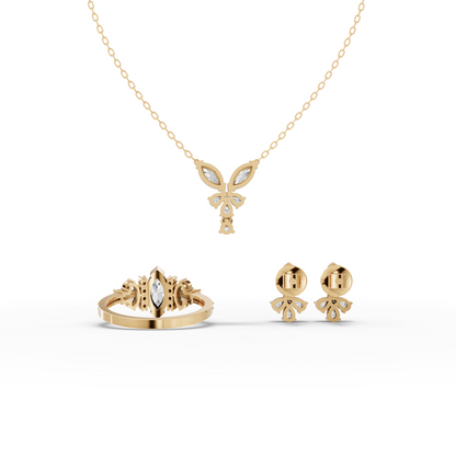 Marquise Moissanite Diamond Floral Jewelry Set with Pendant, Earrings & Pavé Ring