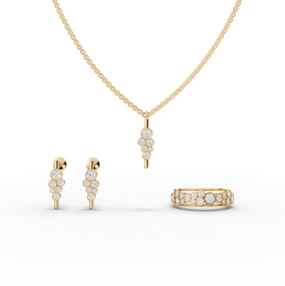 Moissanite Diamond Cluster Jewelry Set with Pendant, Earrings & Eternity Band
