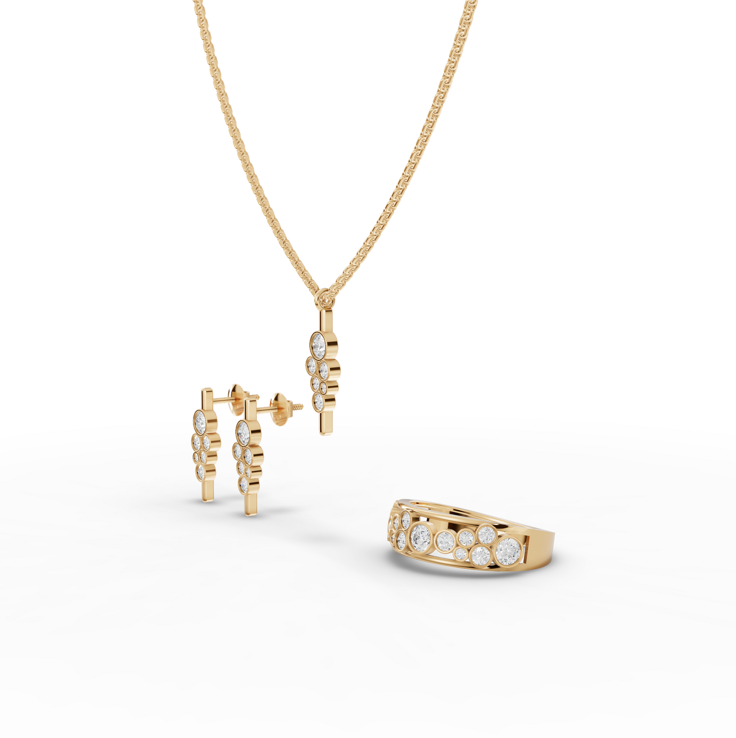 Moissanite Diamond Cluster Jewelry Set with Pendant, Earrings & Eternity Band