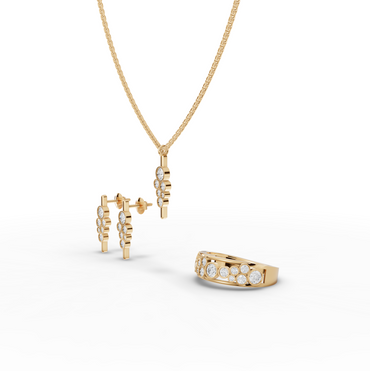 Moissanite Diamond Cluster Jewelry Set with Pendant, Earrings & Eternity Band