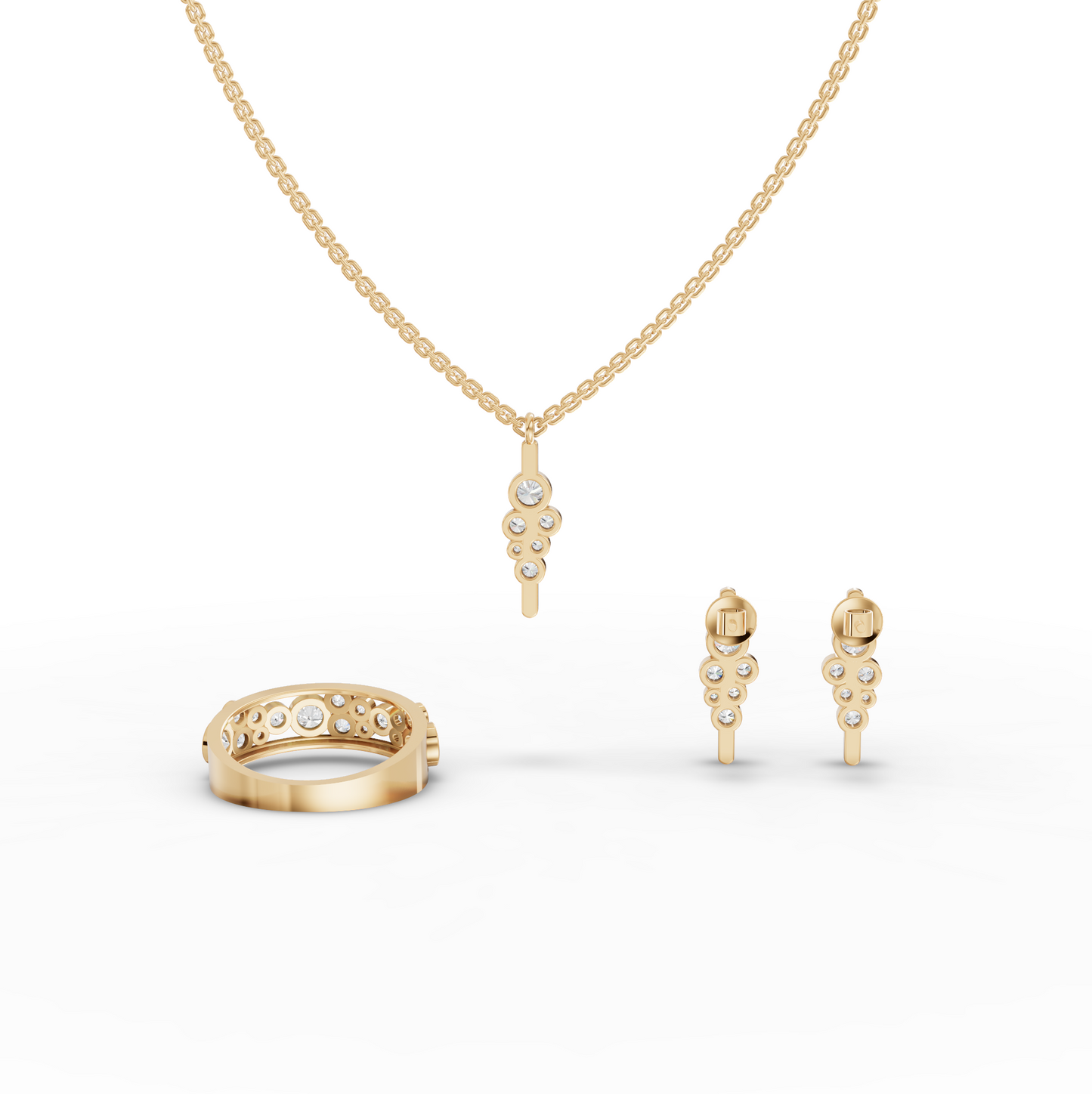 Moissanite Diamond Cluster Jewelry Set with Pendant, Earrings & Eternity Band