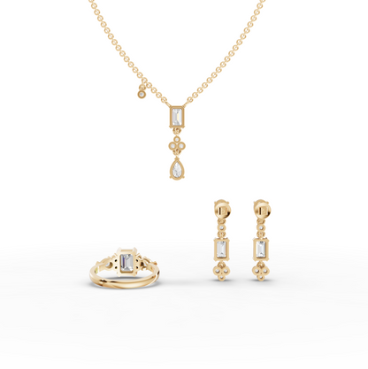 Pear & Emerald Moissanite Diamond Jewelry Set with Pendant, Earrings & Cluster Ring