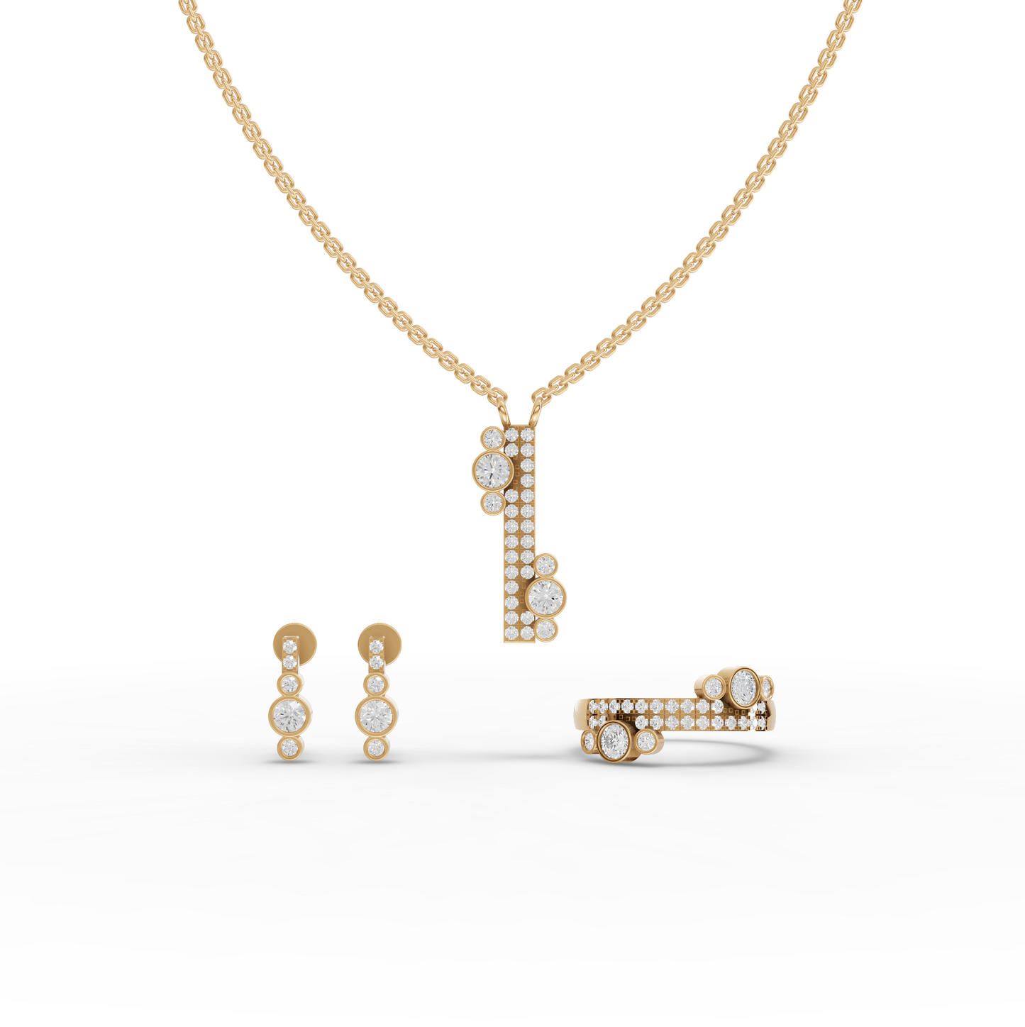 Moissanite Diamond Cluster Jewelry Set with Pendant, Earrings & Eternity Band