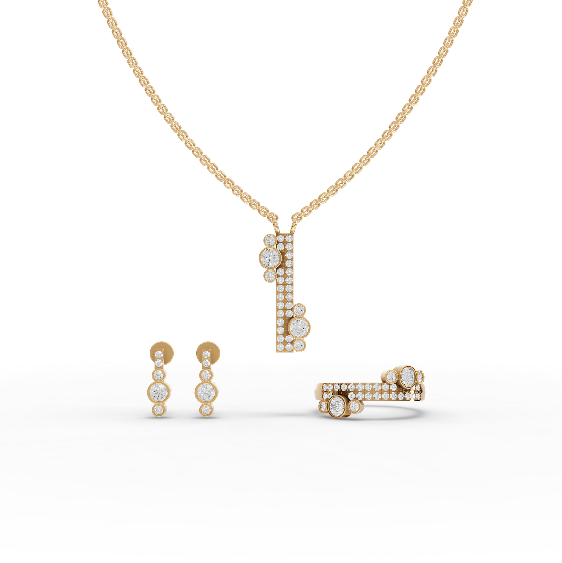 Moissanite Diamond Cluster Jewelry Set with Pendant, Earrings & Eternity Band
