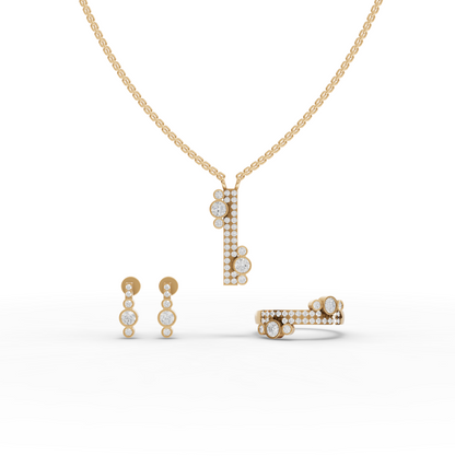 Moissanite Diamond Cluster Jewelry Set with Pendant, Earrings & Eternity Band