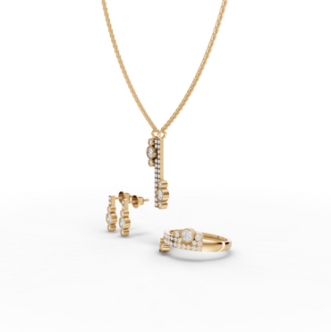 Moissanite Diamond Cluster Jewelry Set with Pendant, Earrings & Eternity Band