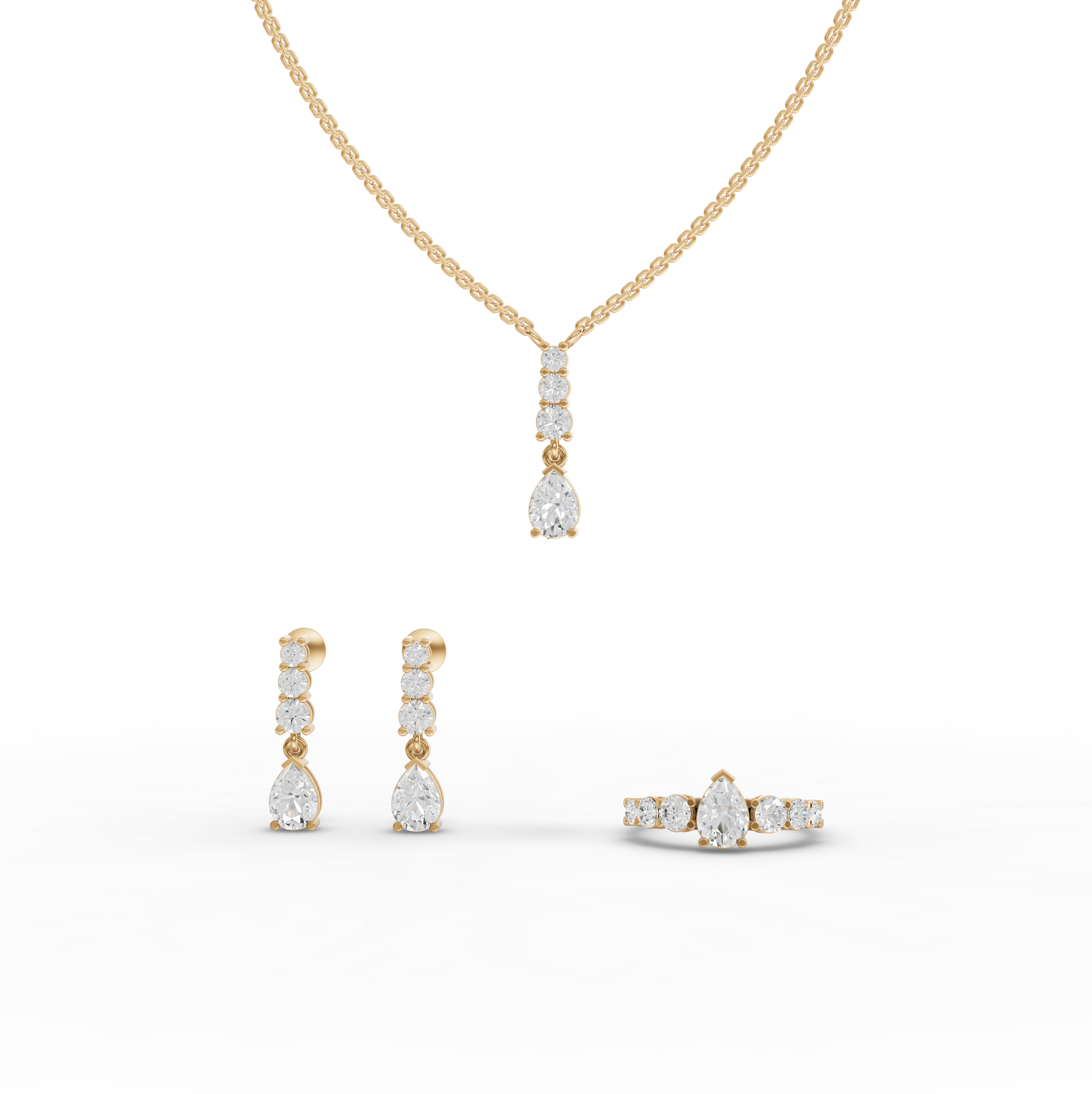 Pear Solitaire Drop Accent Moissanite Diamond Jewelry Set