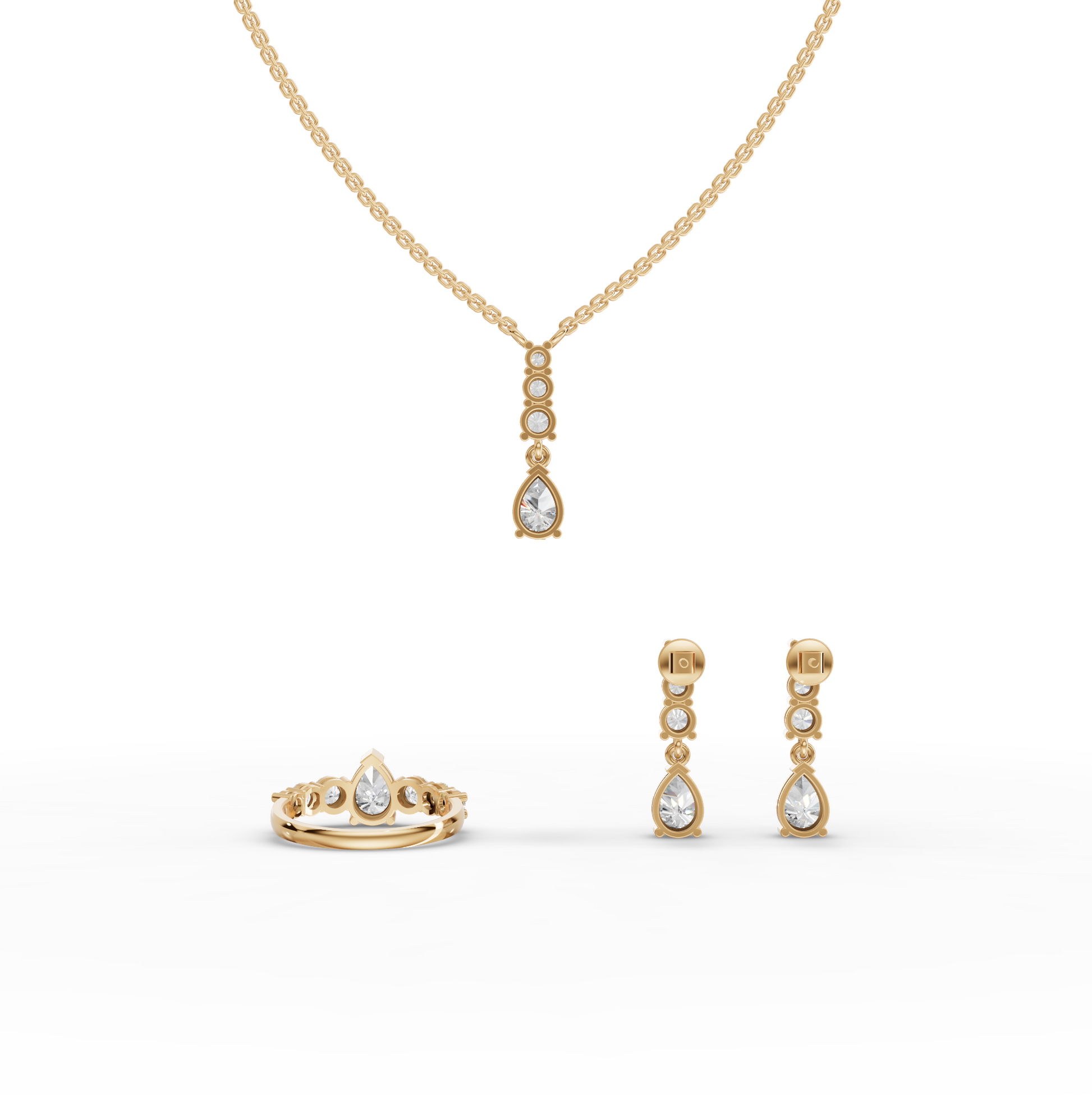 Pear Solitaire Drop Accent Moissanite Diamond Jewelry Set