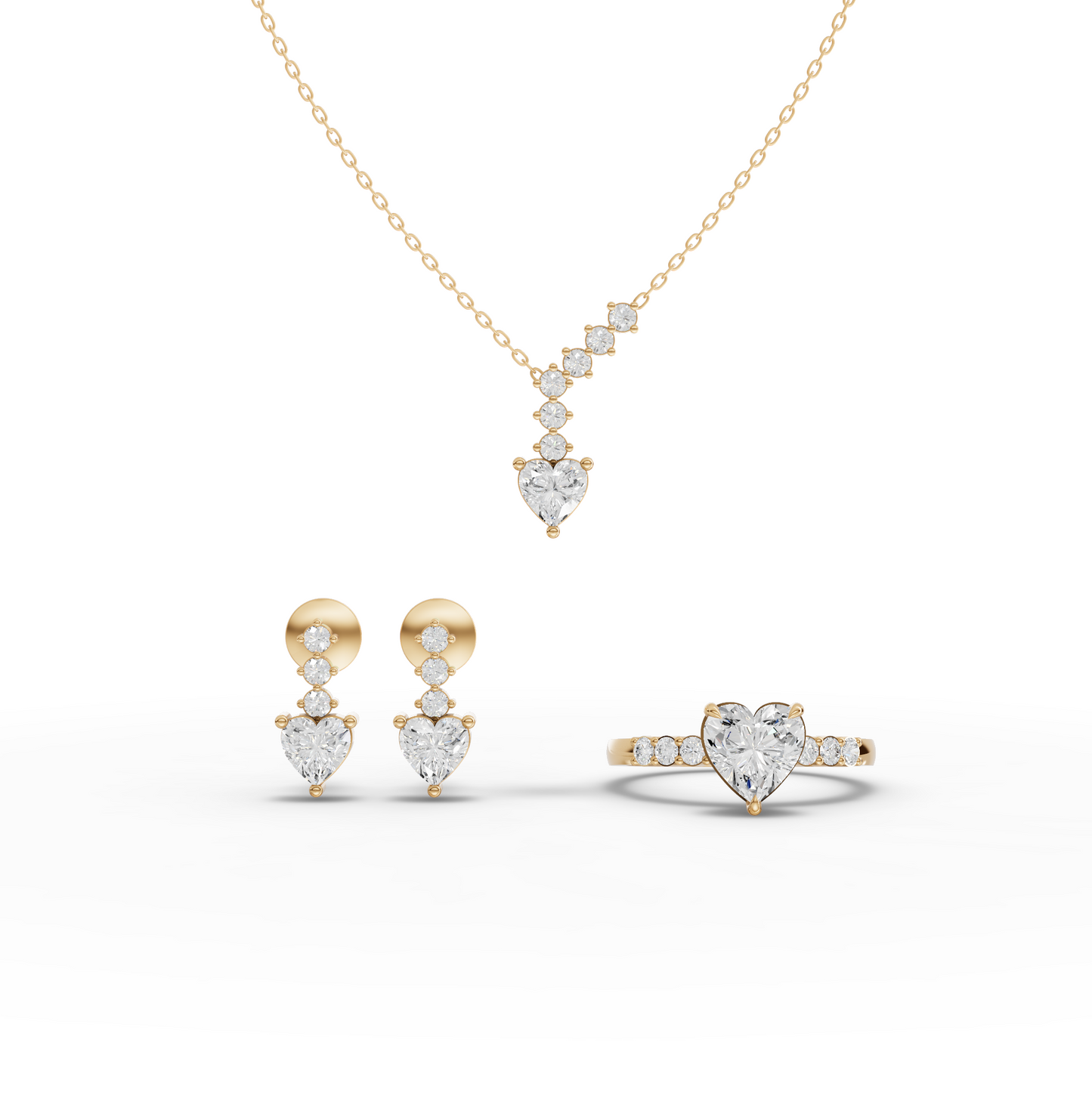 Heart-Cut Graduated Moissanite Diamond Bridal Jewelry Set