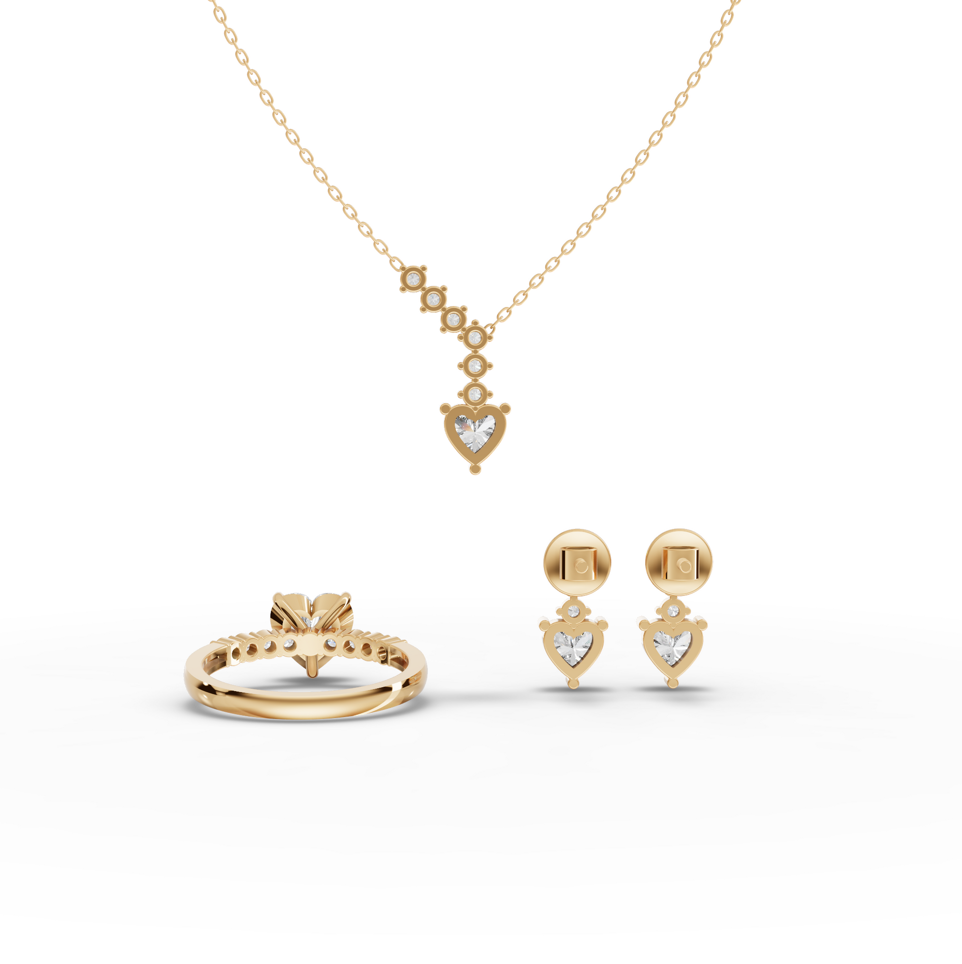 Heart-Cut Graduated Moissanite Diamond Bridal Jewelry Set