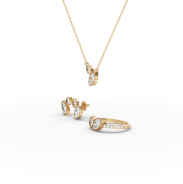 Marquise Moissanite Diamond Two-Stone Pavé Bypass Jewelry Set